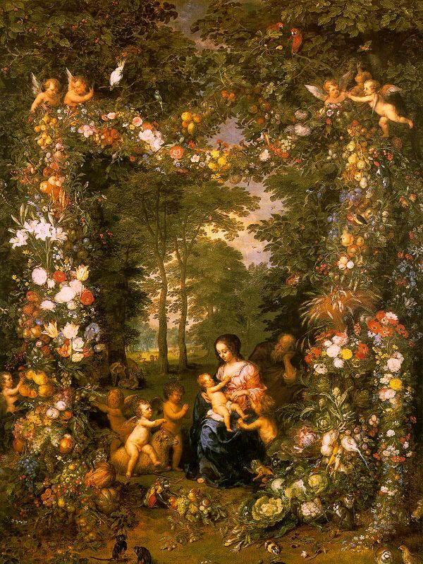 Jan Brueghel Holy Family in a Flower Fruit Wreath